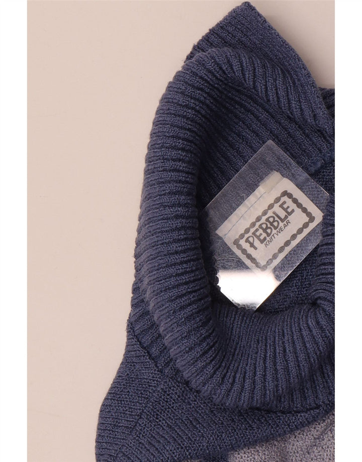 Maglione maglione a collo alto da donna Pebble UK 12 Blocco colore blu medio