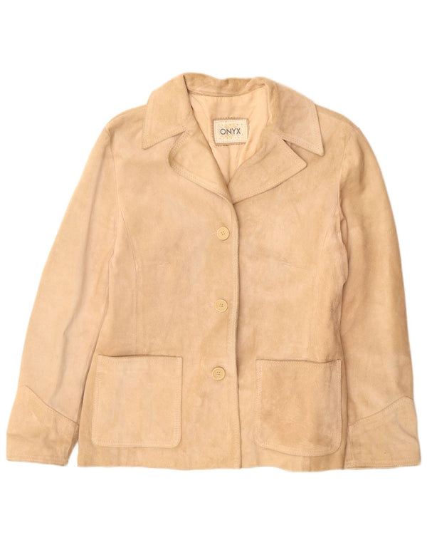 Giacca blazer da donna in pelle scamosciata a 3 bottoni Onyx IT 44 Pelle beige media