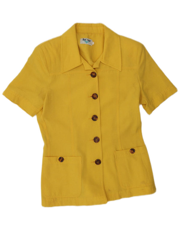 VINTAGE Womens 5 Button Short Sleeve Blazer Jacket IT 44 Medium Yellow