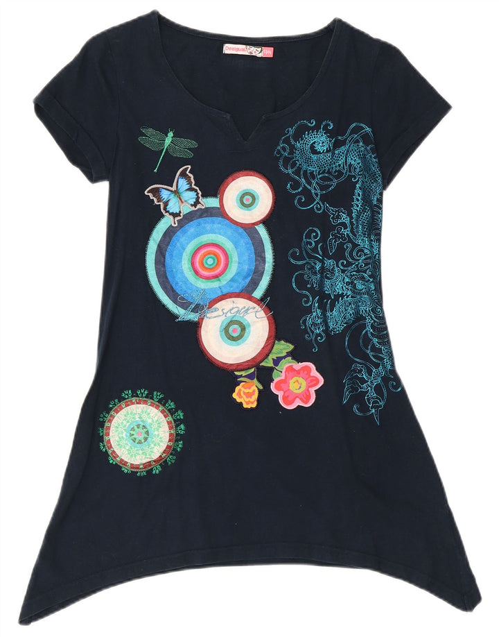 DESIGUAL Top tunica asimmetrica grafica per ragazze 13-14 anni blu navy floreale