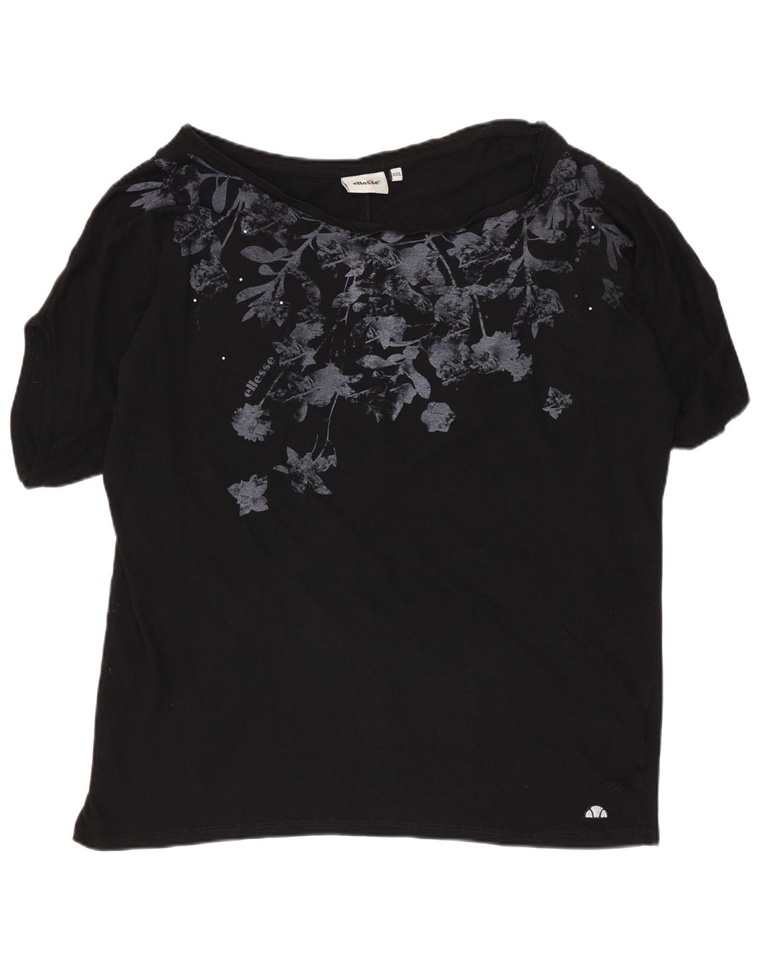 T-shirt grafica da donna ELLESSE Top UK 20 2XL cotone nero