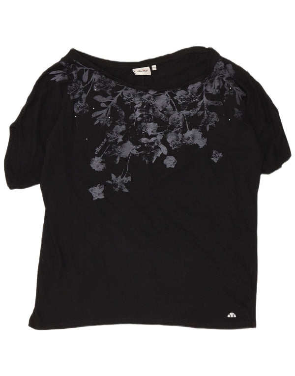 T-shirt grafica da donna ELLESSE Top UK 20 2XL cotone nero