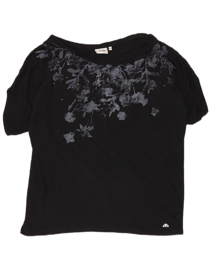 T-shirt grafica da donna ELLESSE Top UK 20 2XL cotone nero