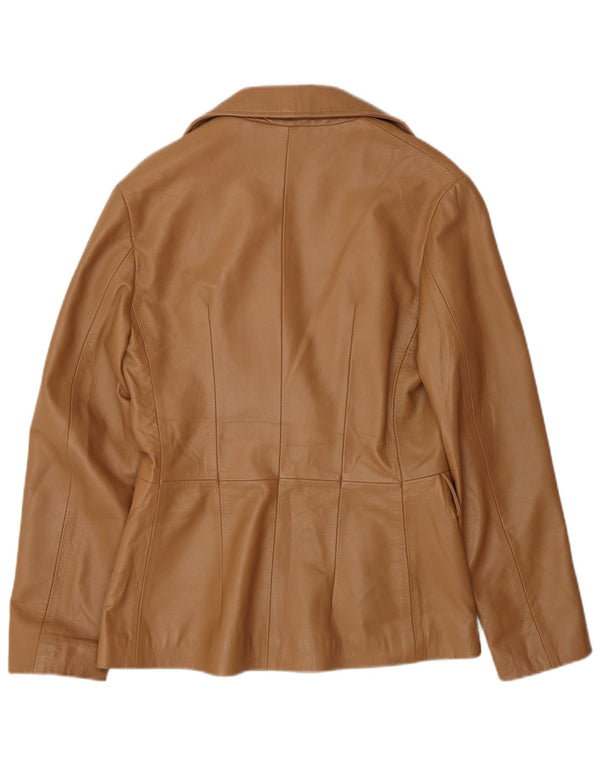 Giacca blazer in pelle vintage da donna a 1 bottone UK 12 in pelle marrone medio