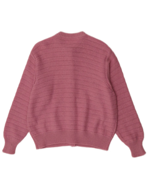 Maglione cardigan da donna vintage UK 14 a righe rosa medio