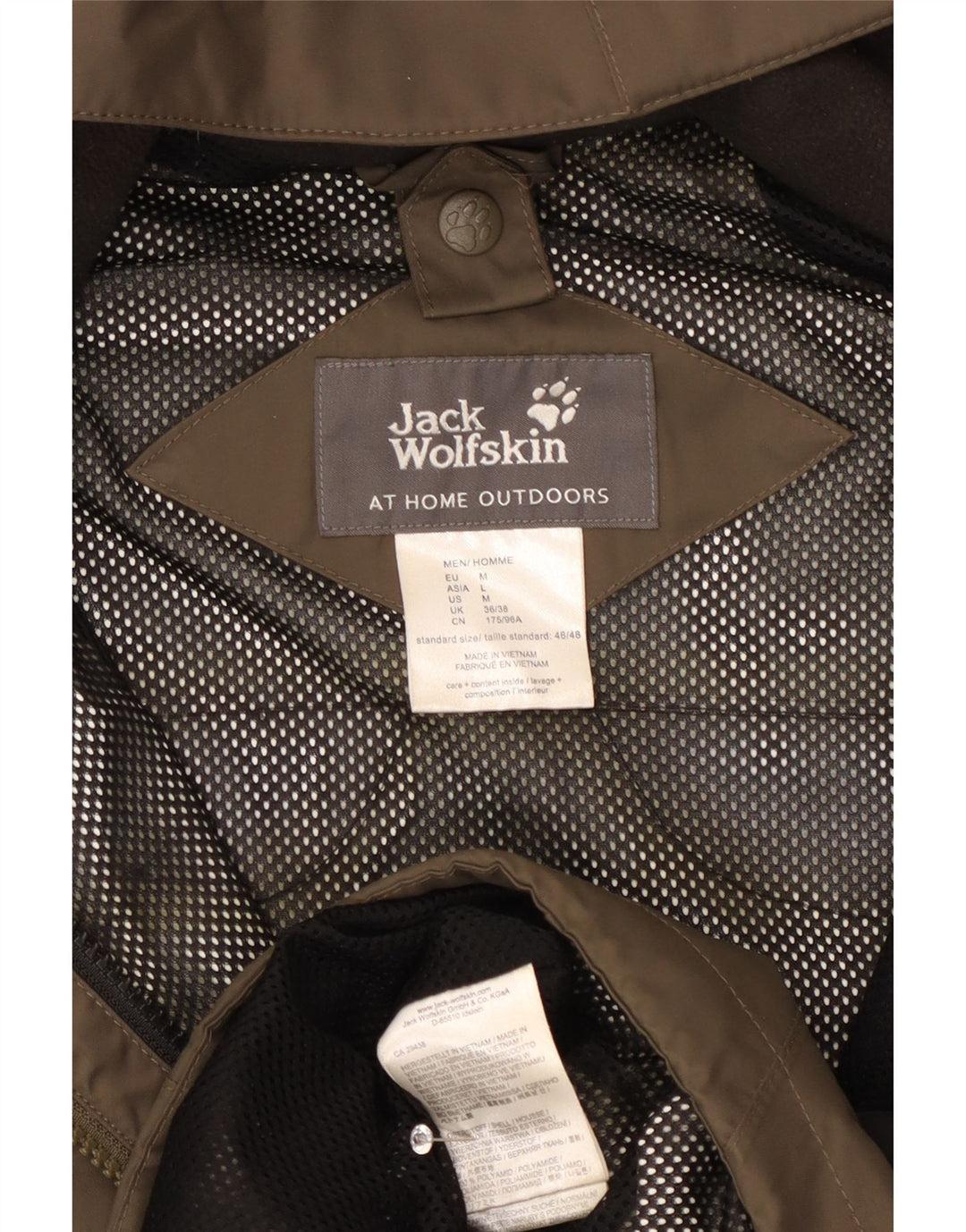 Giacca antipioggia con cappuccio da uomo Jack Wolfskin UK 36/38 Medium Khaki Colourblock