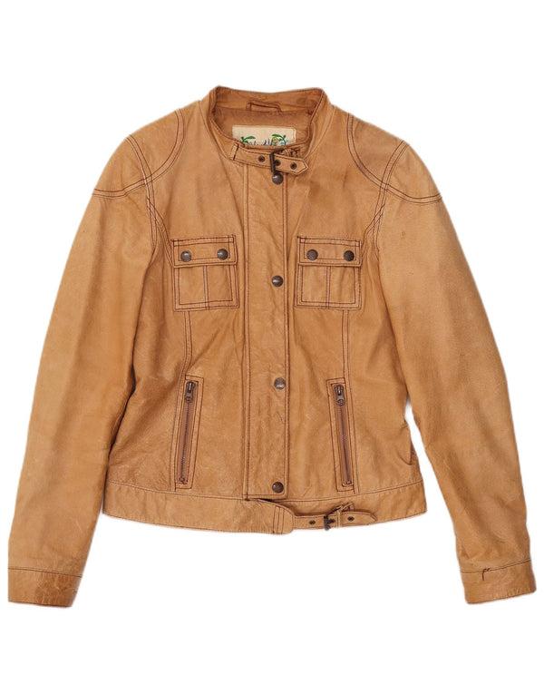 Vintage Womens Leather Jacket UK 12 Medium Beige Leather