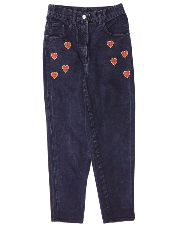 Jeans vintage affusolati a vita alta da donna W26 L27 Cuore maculato blu navy