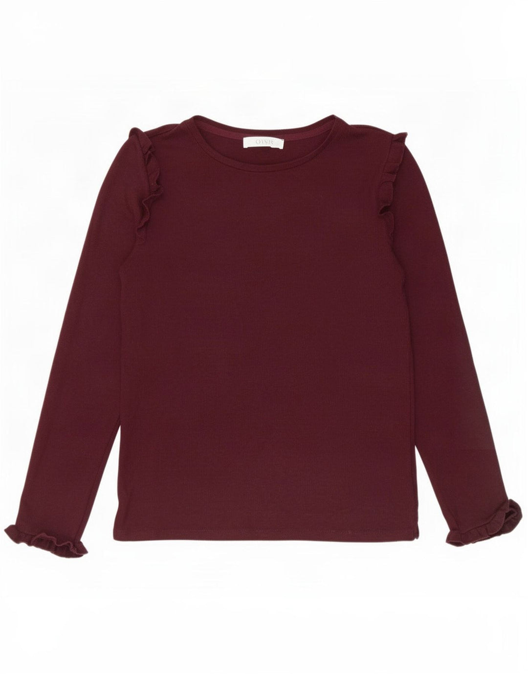 Oasis Top da donna con volant sul davanti manica lunga UK 10 piccolo viscosa bordeaux