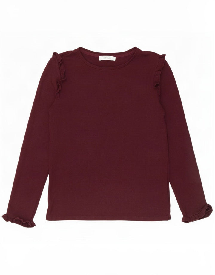 Oasis Top da donna con volant sul davanti manica lunga UK 10 piccolo viscosa bordeaux