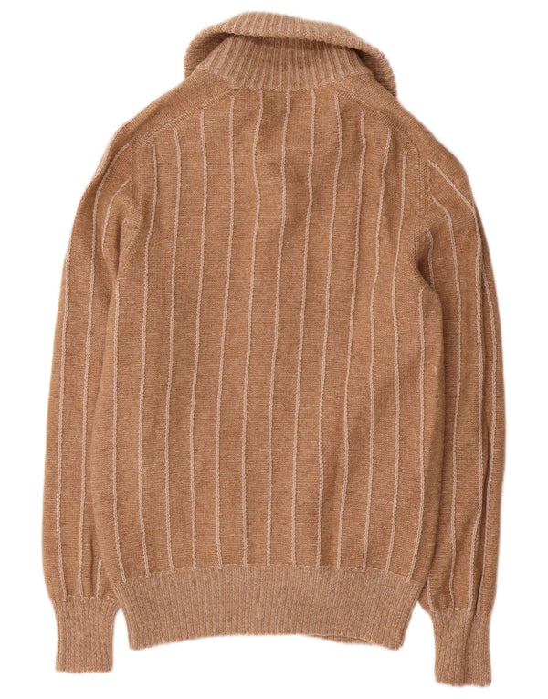 Maglione cardigan da uomo vintage in lana a righe piccole marroni