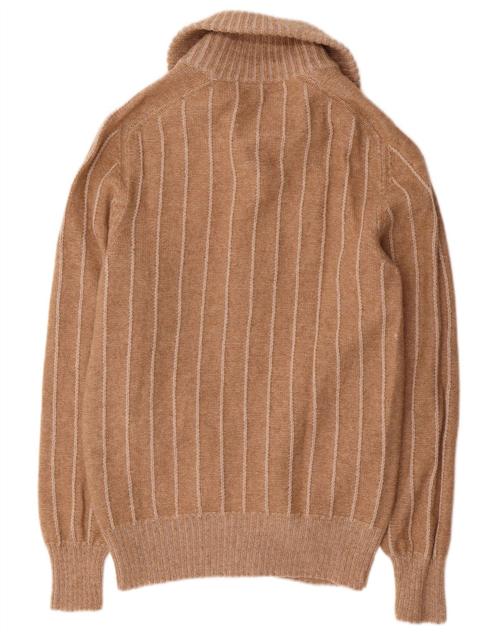 Maglione cardigan da uomo vintage in lana a righe piccole marroni