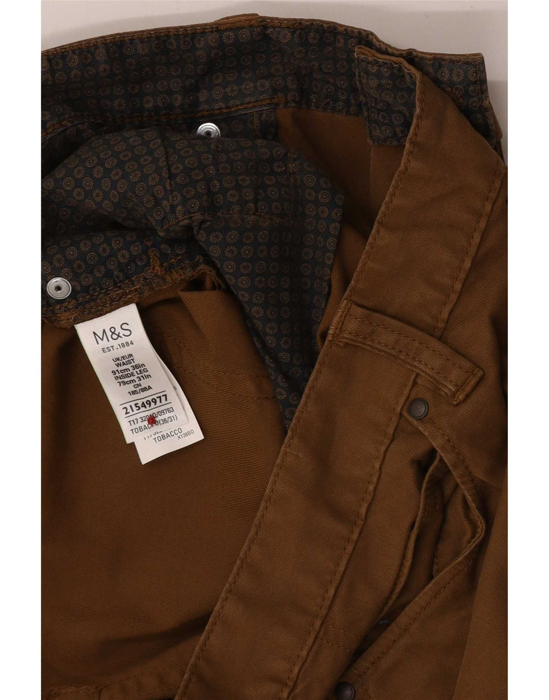 Pantaloni casual regolari da uomo Marks & Spencer W36 L31 cotone marrone