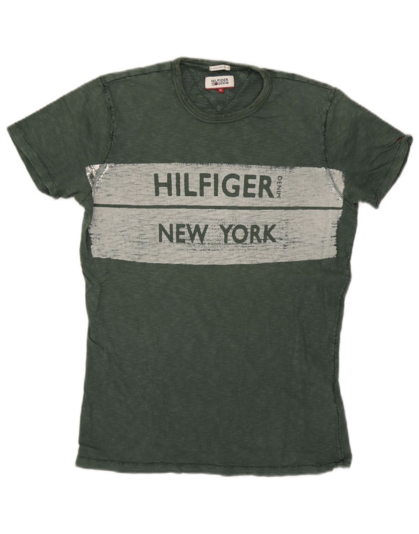 T-shirt grafica da uomo Tommy Hilfiger New York Top verde medio chiazzato