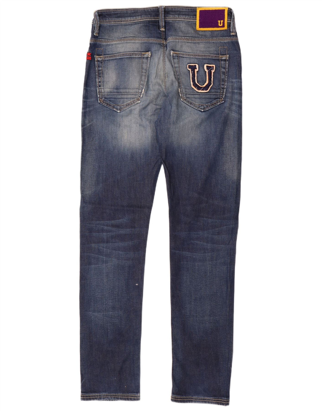 Jeans slim invecchiati con grafica da uomo uniforme W32 L33 cotone blu