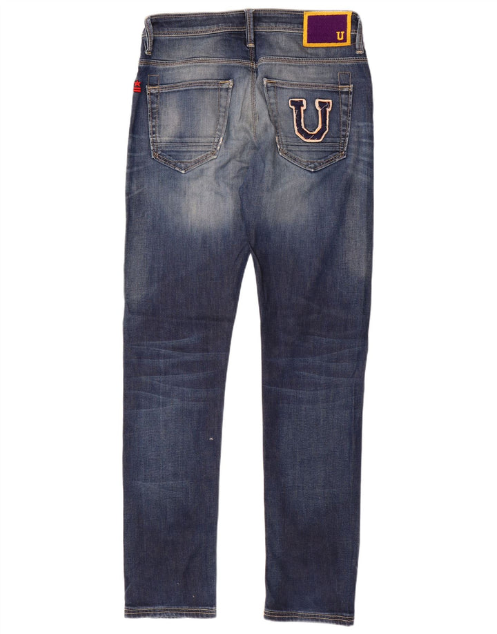 Jeans slim invecchiati con grafica da uomo uniforme W32 L33 cotone blu