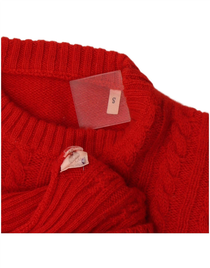 Maglione maglione girocollo oversize da donna vintage UK 10 piccolo in lana rossa