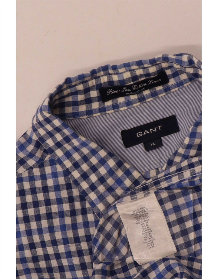 Gant Camicia da uomo a maniche corte vestibilità regolare XL in cotone a quadretti blu