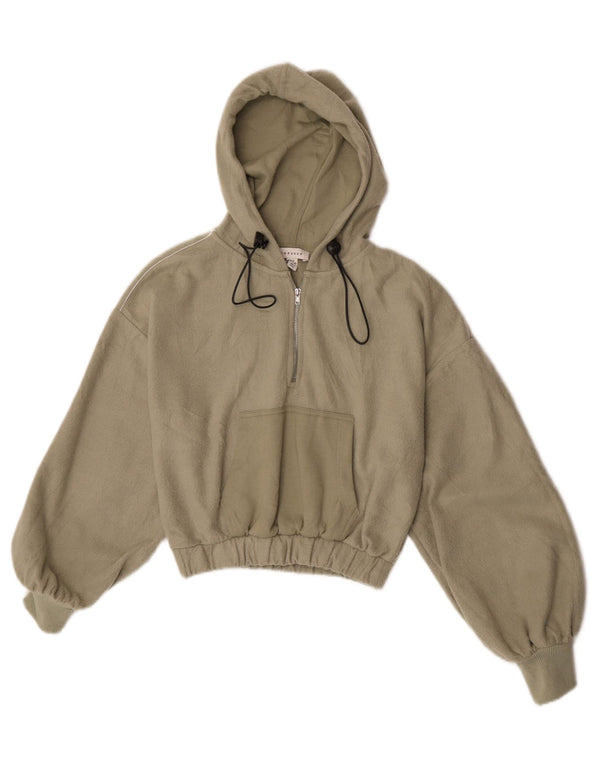 Topshop Maglione in pile da donna con collo e zip con cappuccio corto UK 6 XS poliestere kaki