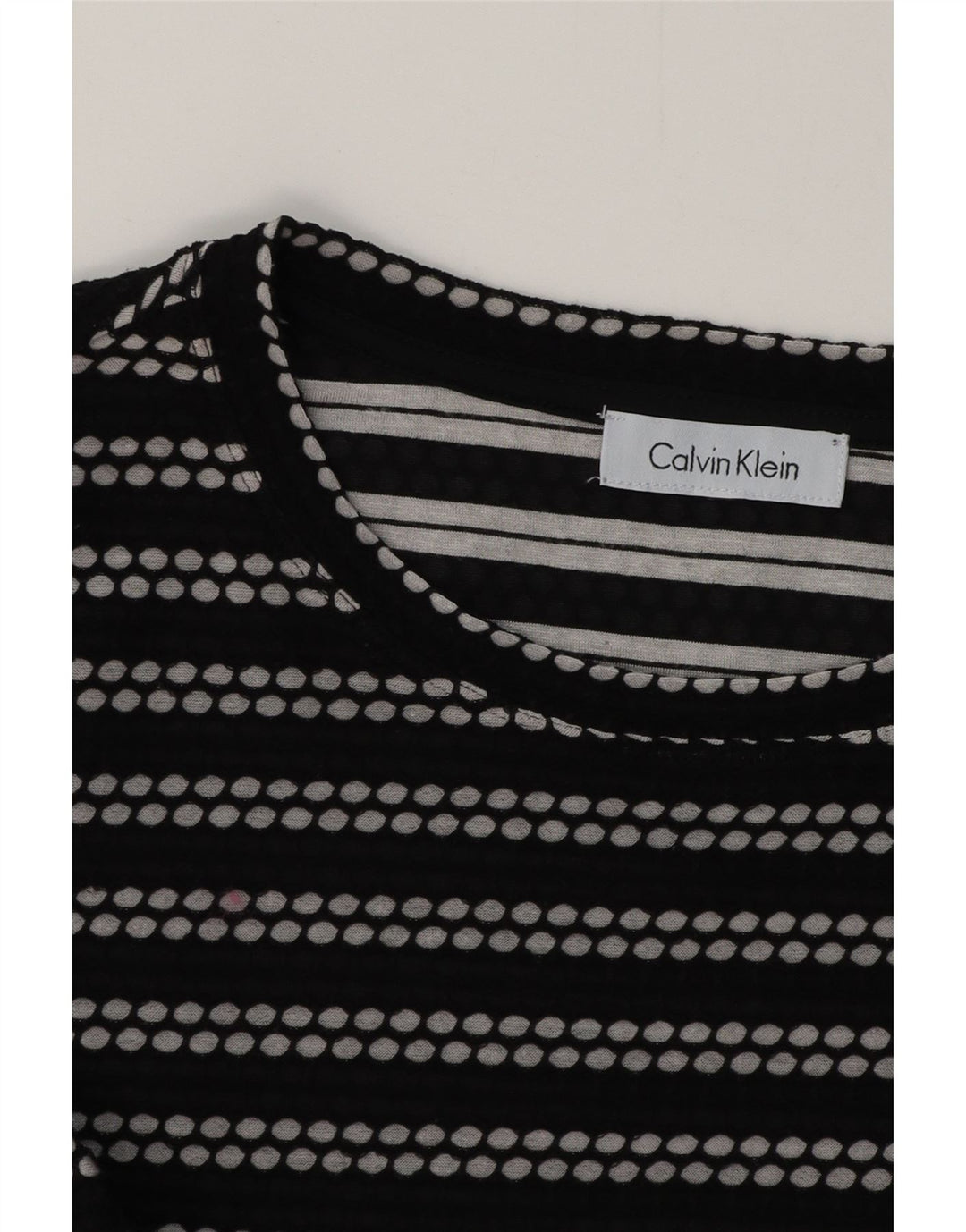 CALVIN KLEIN Top da donna a maniche lunghe UK 12 medio nero a righe
