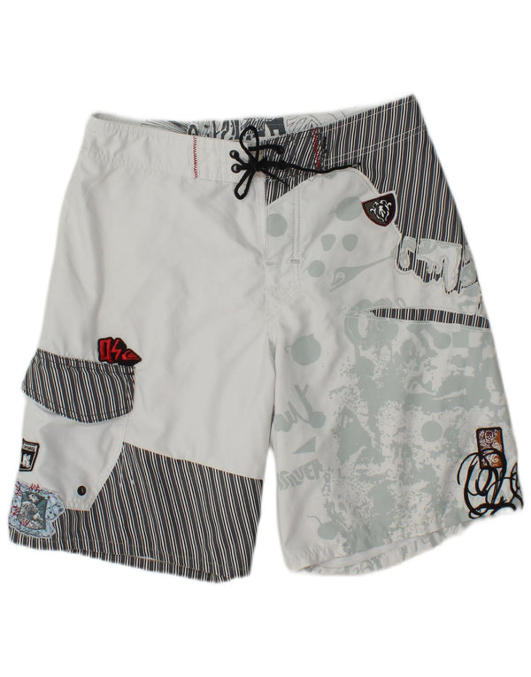 Pantaloncini da bagno grafici da uomo Quiksilver in poliestere a righe bianche medie