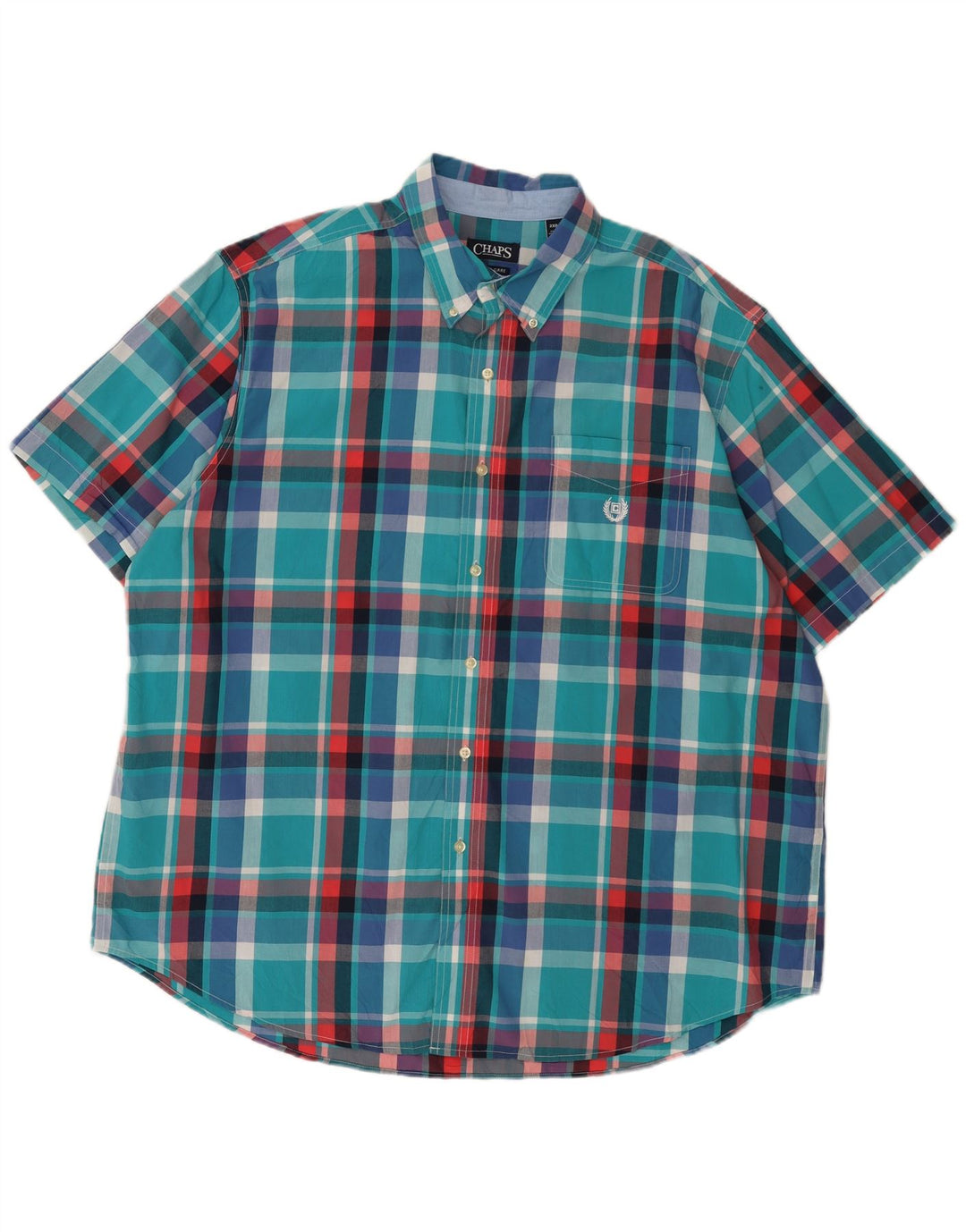 Camicia a maniche corte grande da uomo Chaps 2XL in cotone a quadri blu