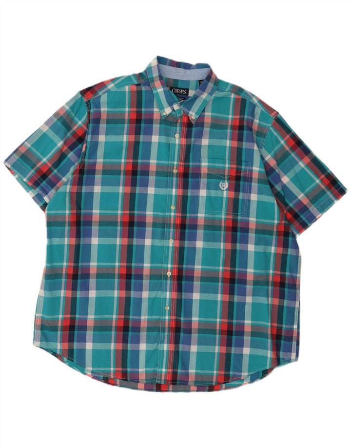 Camicia a maniche corte grande da uomo Chaps 2XL in cotone a quadri blu