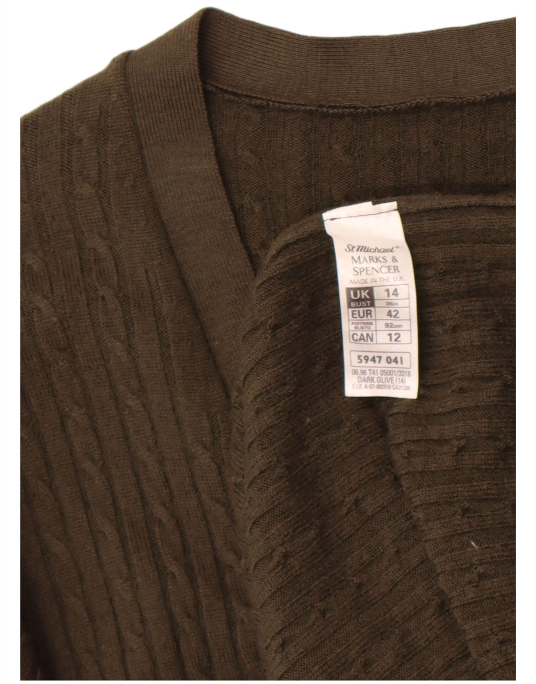 Maglione cardigan Marks & Spencer da donna St. Michael UK 14 grande kaki