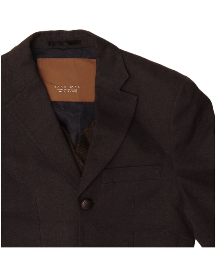 ZARA Giacca Blazer a 3 Bottoni da Uomo EU 48 Poliestere Grigio Medio