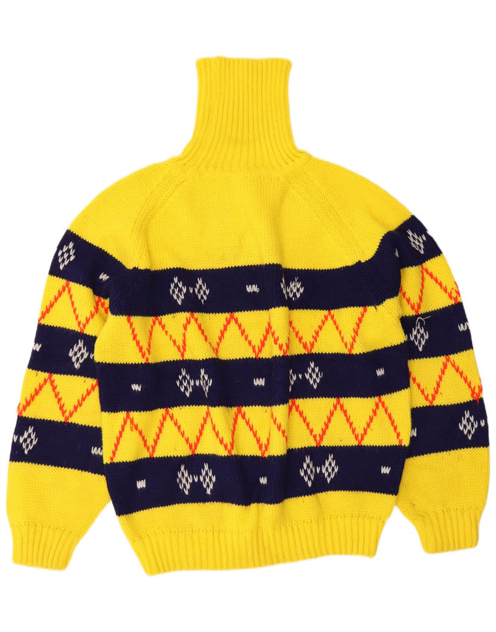 Maglione vintage da uomo con collo alto e maglione grande giallo Fair Isle