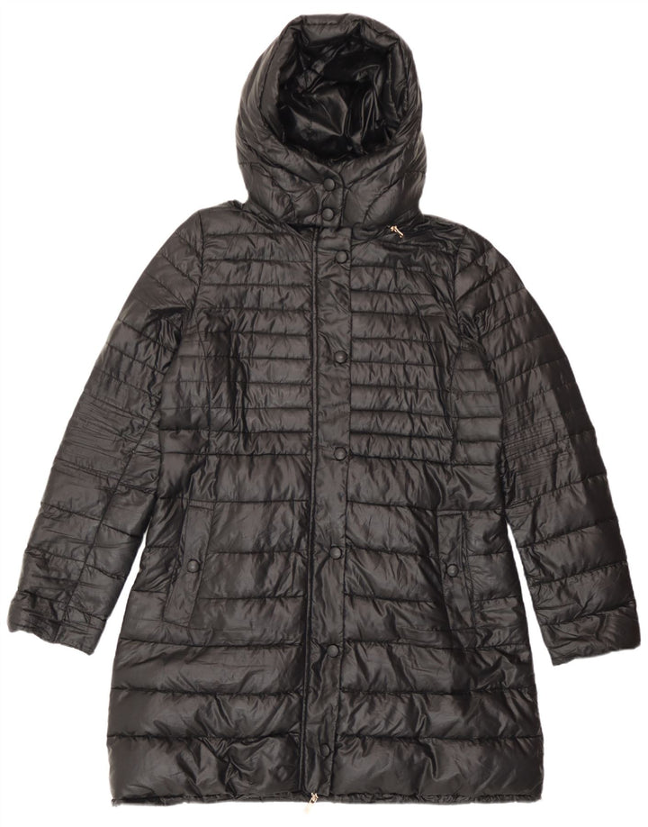 Cappotto imbottito con cappuccio da donna Marella UK 16 grande poliestere nero