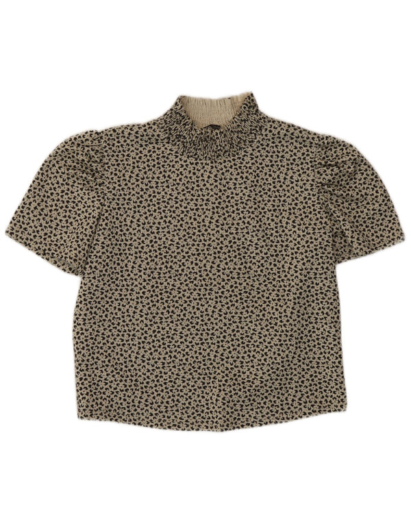 Top corto da donna Zara in camicetta UK 14, poliestere grande con stampa animalier grigia