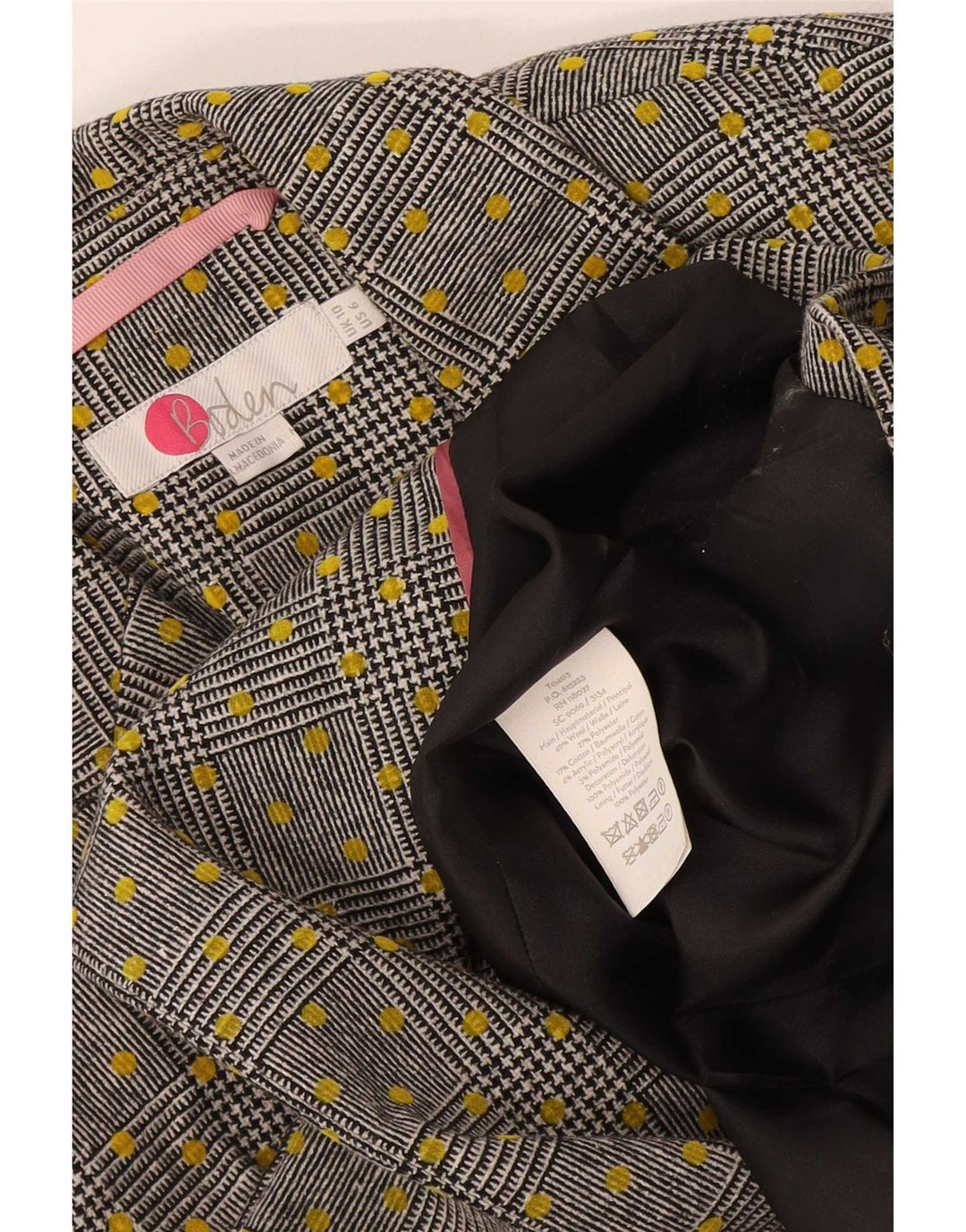 Giacca blazer doppiopetto da donna Boden UK 10 piccola lana maculata grigia