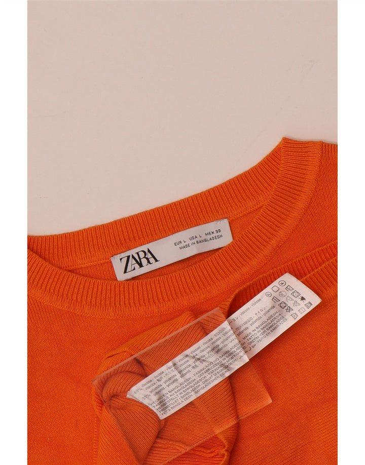 ZARA Canotta Corta da Donna UK 14 Large Arancione Viscosa