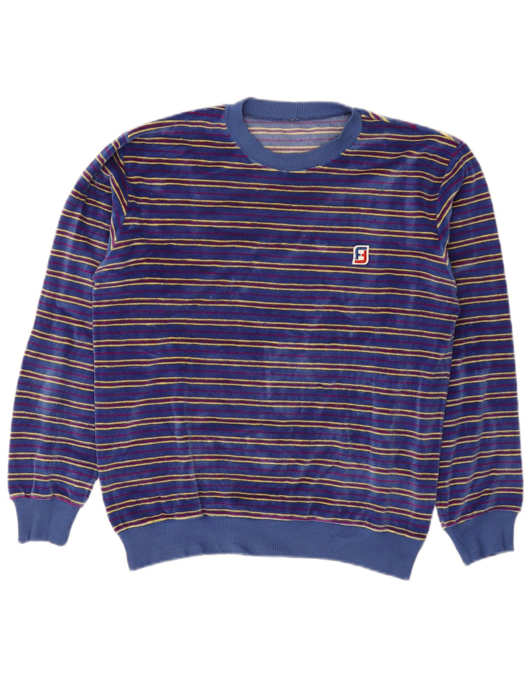 Felpa vintage da uomo in velluto, maglione piccolo a righe blu
