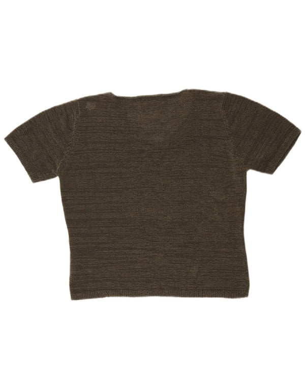 Maglione da donna Marks & Spencer a maniche corte con scollo a V UK 14 Medio Cachi