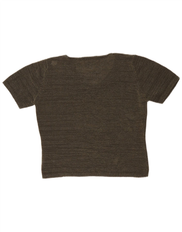 Maglione da donna Marks & Spencer a maniche corte con scollo a V UK 14 Medio Cachi