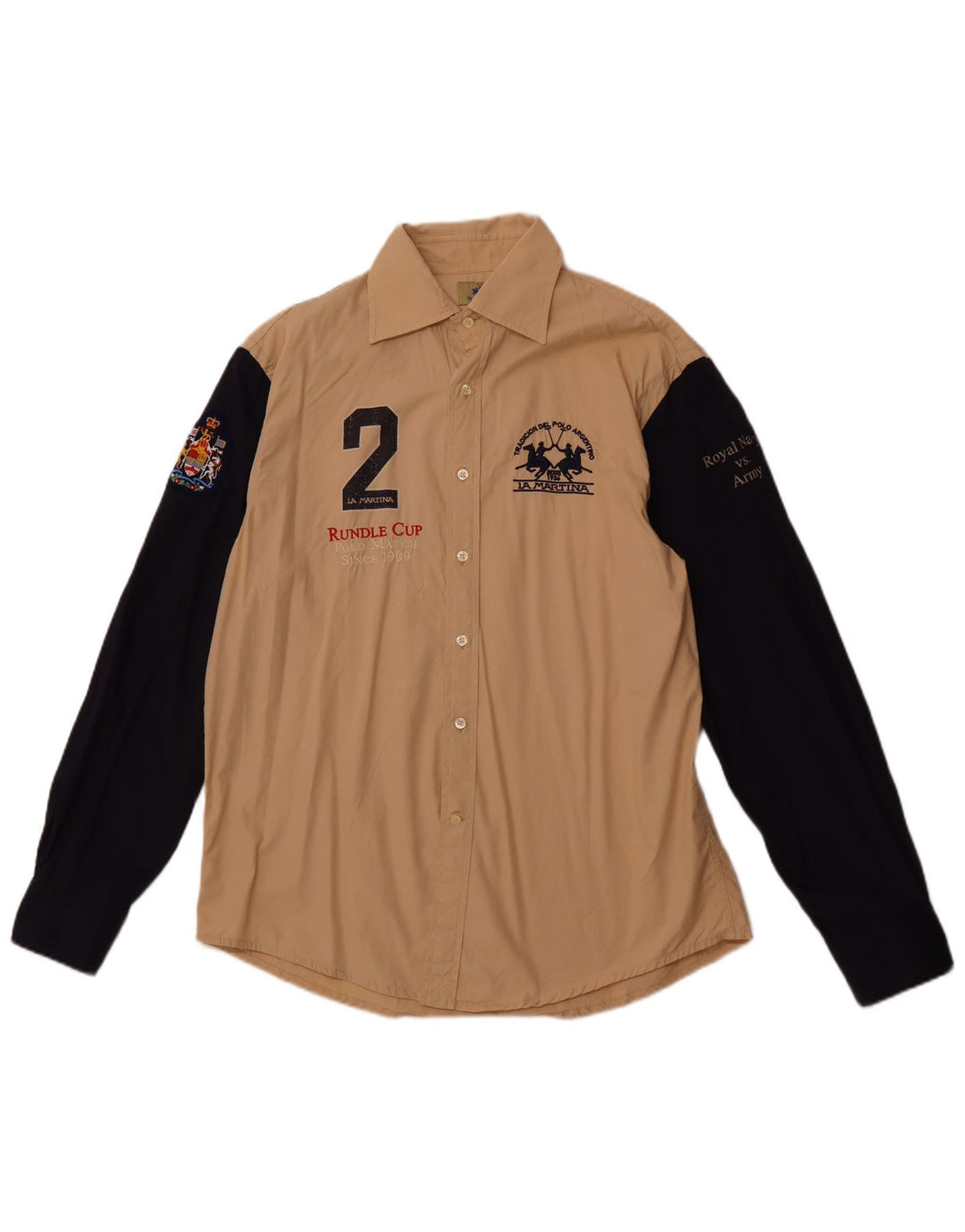 LA MARTINA Camicia grafica da uomo Royal Navy XL Cotone color block beige