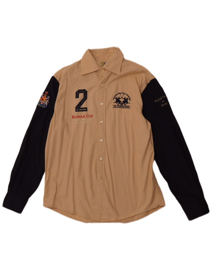 LA MARTINA Camicia grafica da uomo Royal Navy XL Cotone color block beige