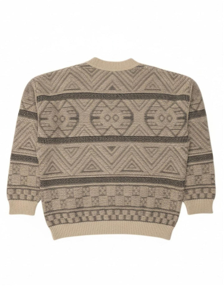 VINTAGE Mens Cardigan Sweater XL Grey Geometric