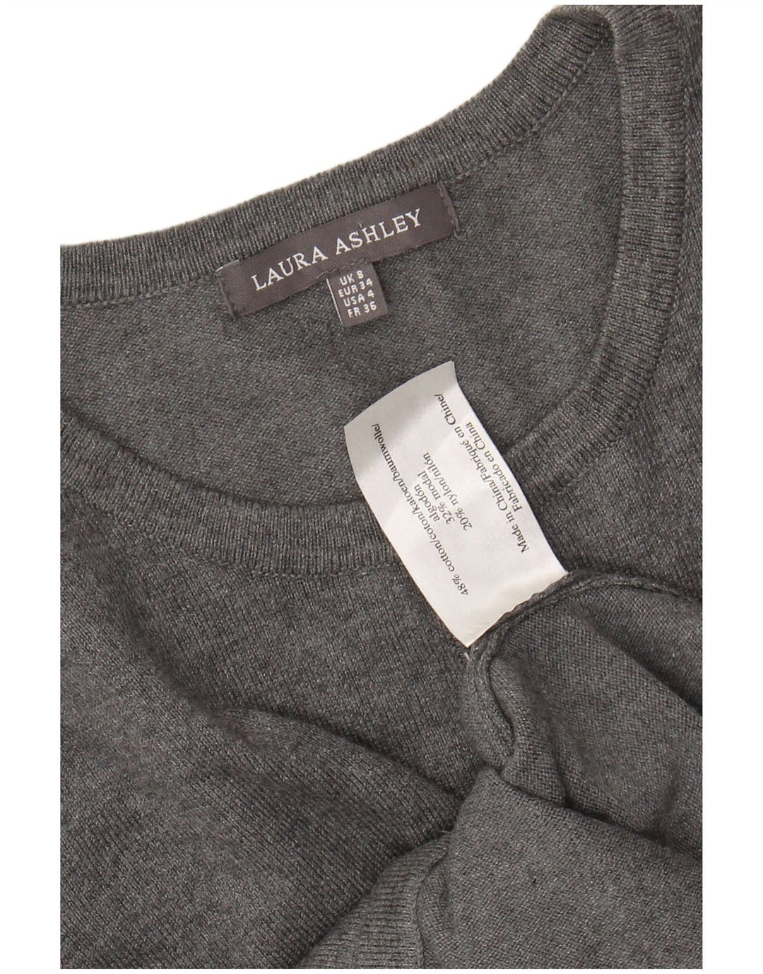 LAURA ASHLEY Maglione cardigan da donna UK 8 piccolo cotone grigio