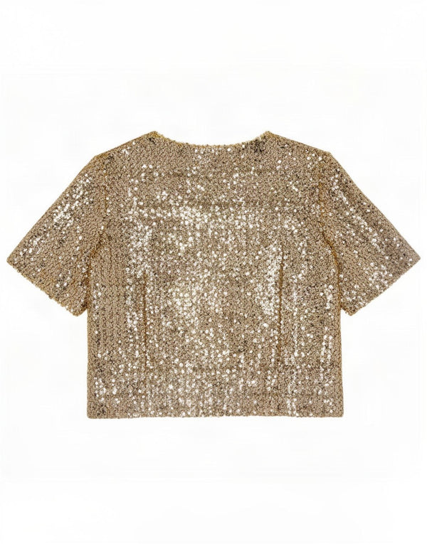 Camicetta vintage con paillettes da donna Top UK 12 Oro medio