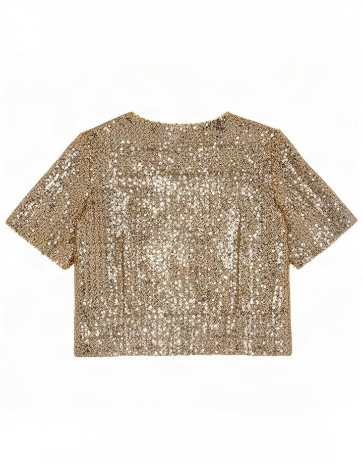 Camicetta vintage con paillettes da donna Top UK 12 Oro medio