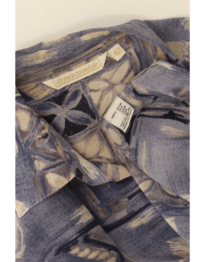 Camicetta Camicia Vintage da Donna IT 42 Seta Patchwork Blu Medio