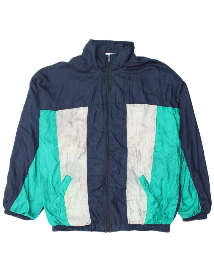 Giacca da tuta da uomo VINTAGE grande in poliammide color block blu navy