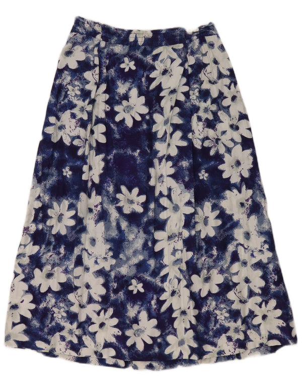 Gonna svasata a pieghe da donna vintage EU 36 piccola W26 viscosa floreale blu