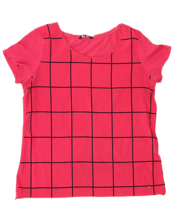 T-shirt grafica da donna Tommy Hilfiger Top UK 14 grande rosa geometrica