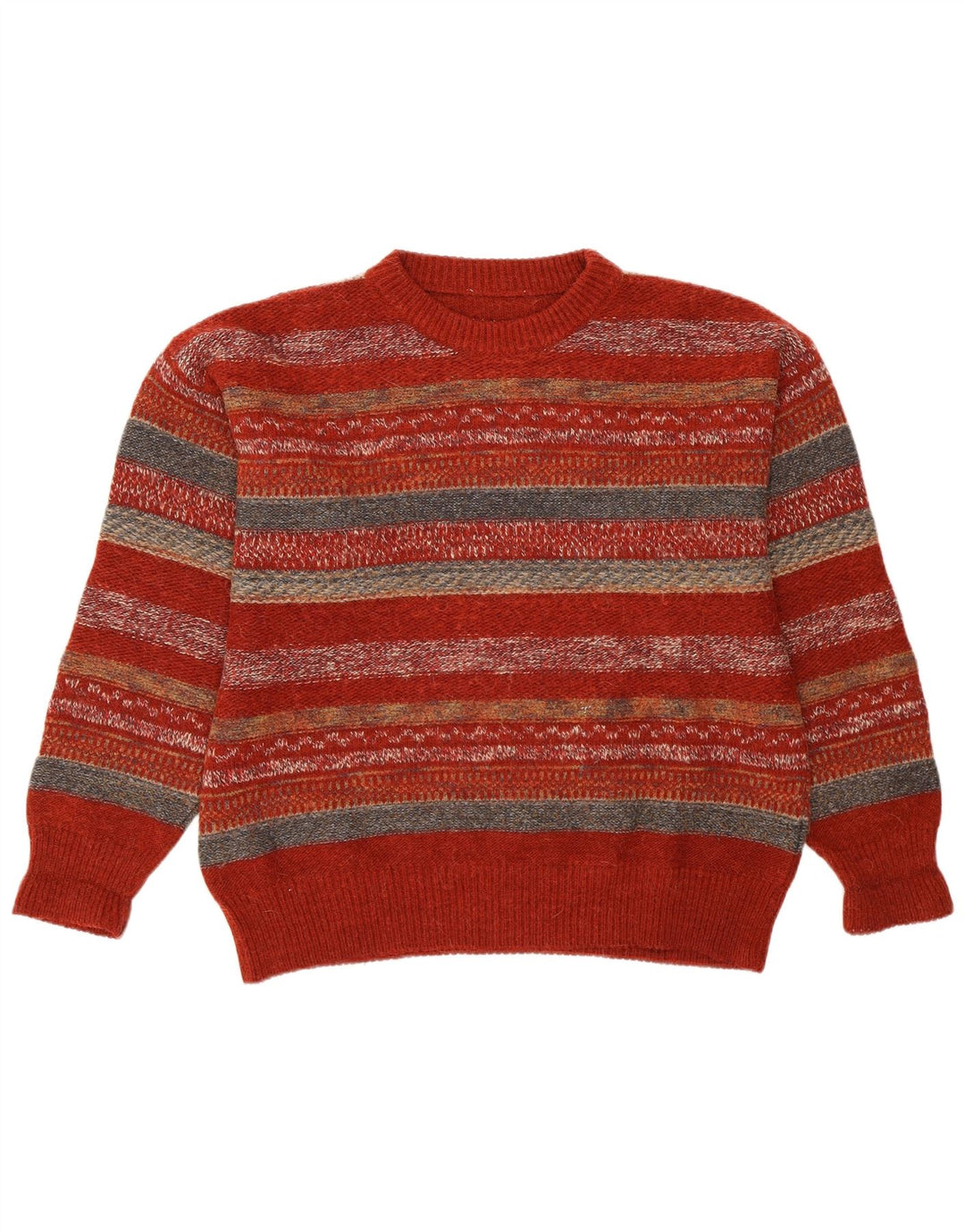 Maglione vintage da uomo girocollo a righe rosse medie
