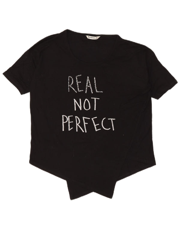 Desigual T-shirt grafica asimmetrica da donna Top UK 18 XL Nera