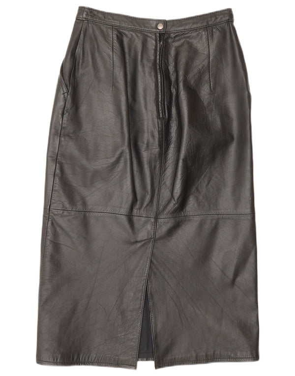 Gonna in pelle da donna VINTAGE UK 10 piccola W26 in pelle nera
